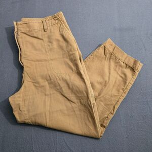 Talbots Women 12 Super Soft Cargo Crop Pants Linen Blend Tan